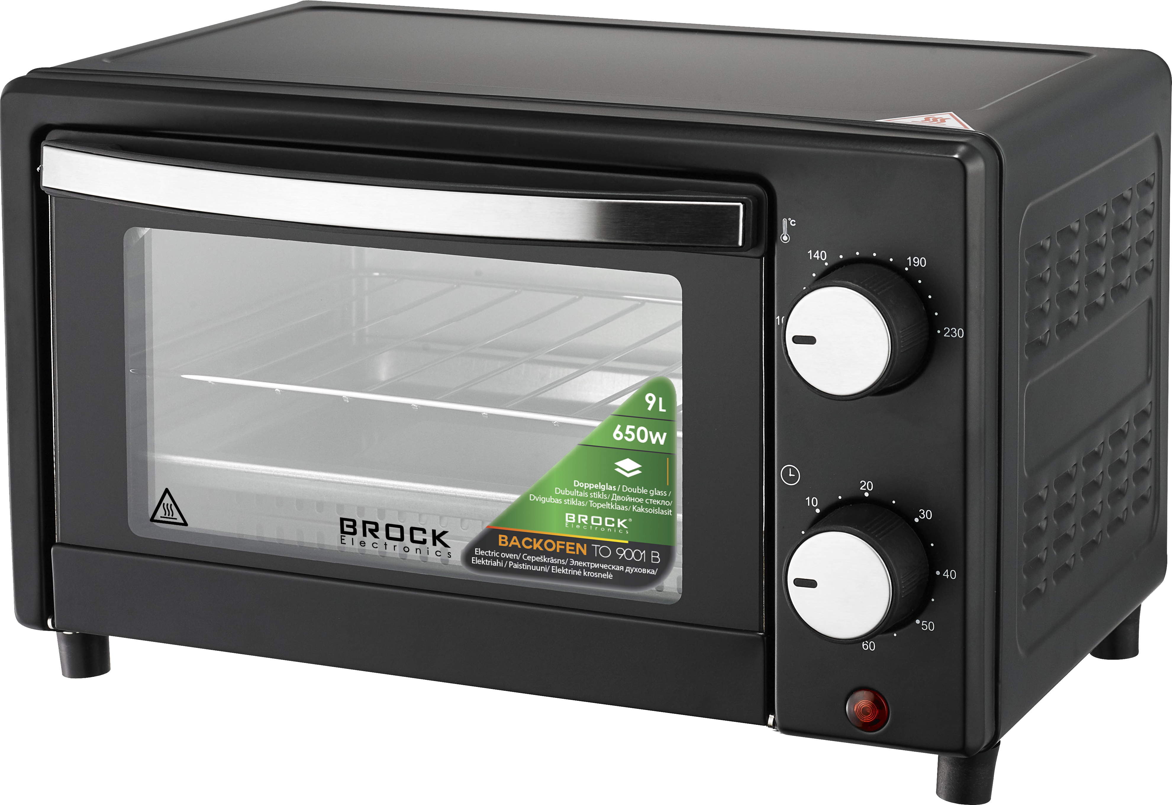 Brock TO 9001 B, 650 W, 9 L, 100-230°C, Fekete, Elektromos Mini sütő
