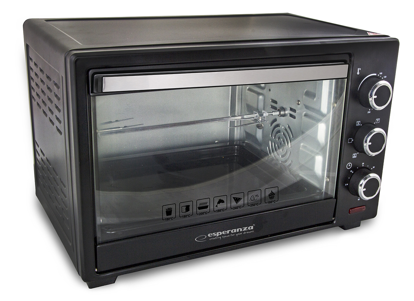 Esperanza EKO006, Napoli, 1600 W, 25 L, 100-250°C, Fekete, Elektromos Mini sütő