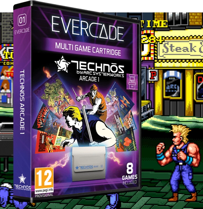 Evercade #01, Technos Arcade 1, 8in1, Retro, Multi Game, Játékszoftver csomag