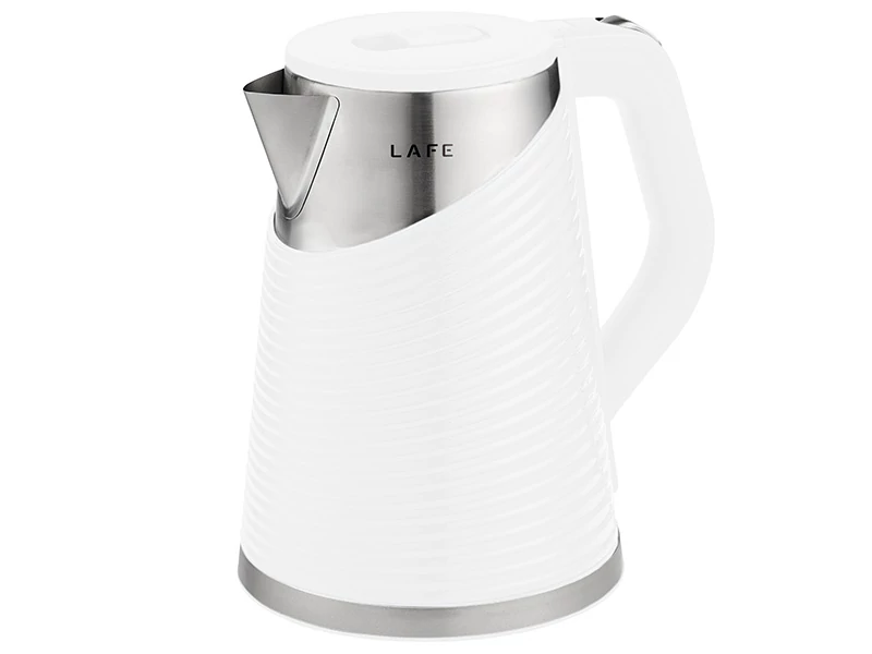 LaFe Elegant, 1,8 L, 1800 W, Dupla fal, Cool touch, Vízszürő, Műanyag/Acél, Fehér, Elektromos vízforraló