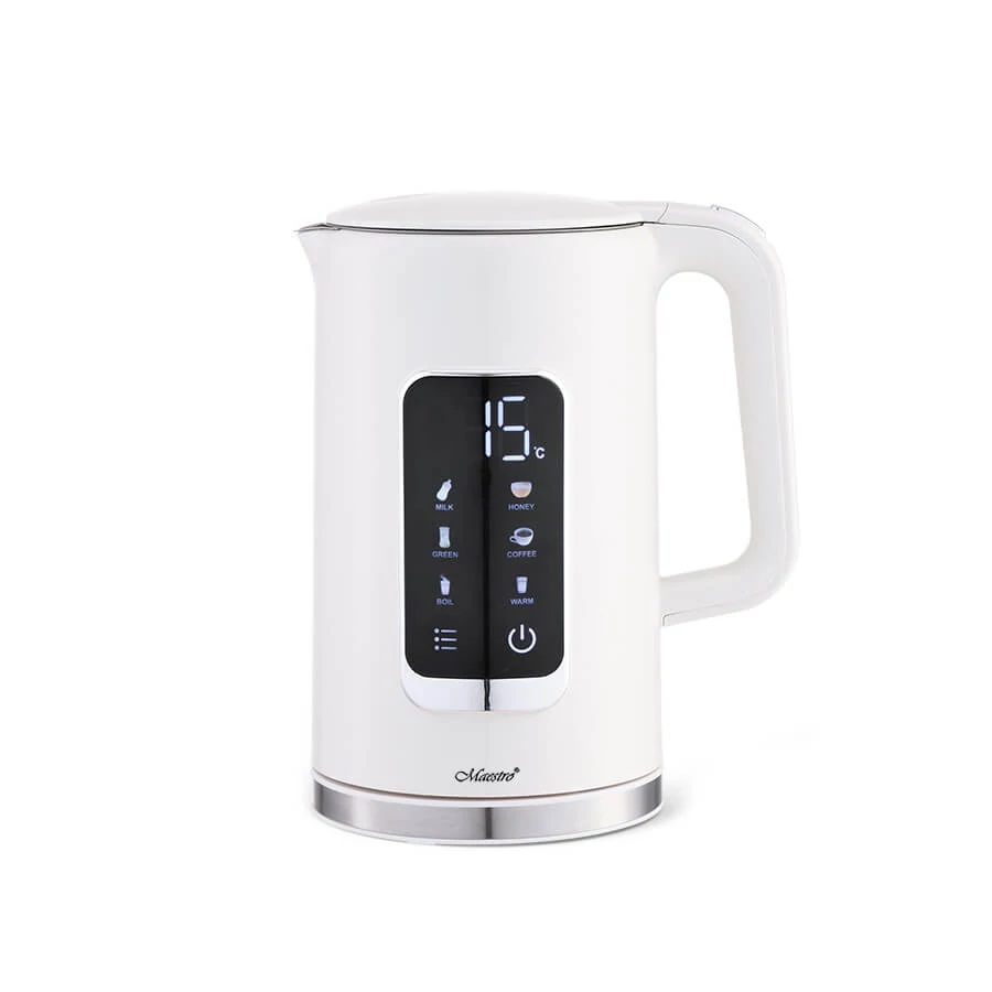 Maestro MR-024, 1,7 l, 2200 W, Dvojité puzdro, 6 programov, Dotykové ovládanie, Biela, Rýchlovarná kanvica