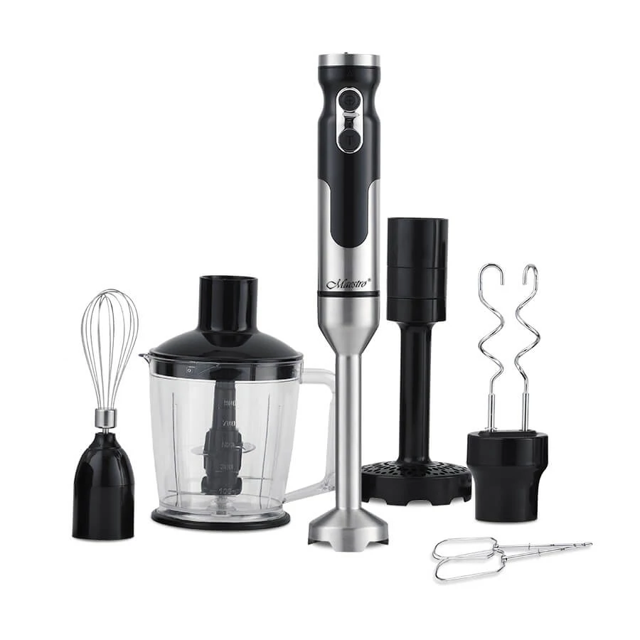 Maestro MR-567, 7 în 1, 1000 W, 500 ml, Cap înlocuibil, Oțel inoxidabil, Multifuncțional, Set blender de mână