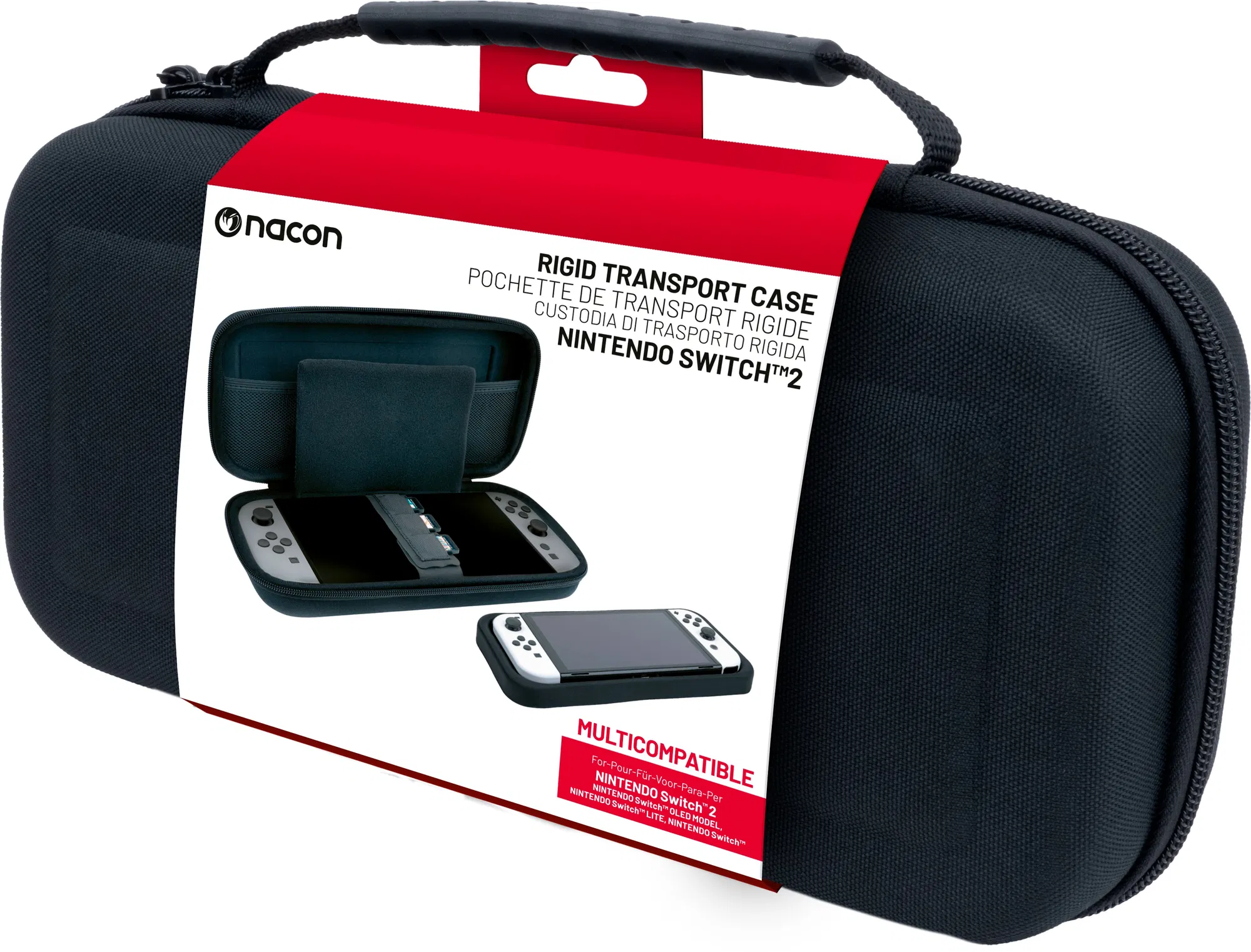 Nacon Rigid Transport Case, Nintendo Switch 2, Multikompatibilné, Vstavané úložisko na hry, Čierna, Puzdro na konzolu