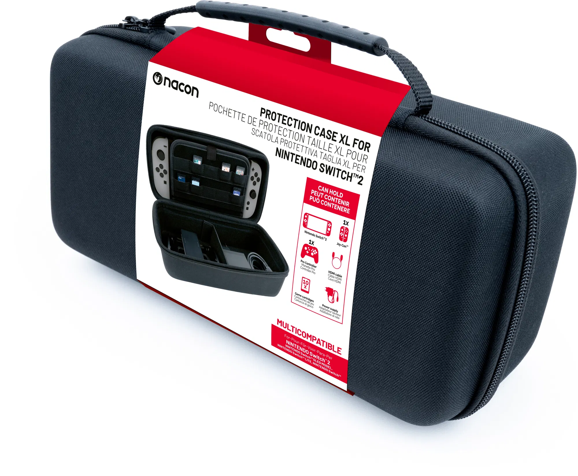 Nacon Protection Case XL, Nintendo Switch 2, Multicompatibil, Spațiu de depozitare pentru jocuri încorporat, Negru, Husă pentru consolă