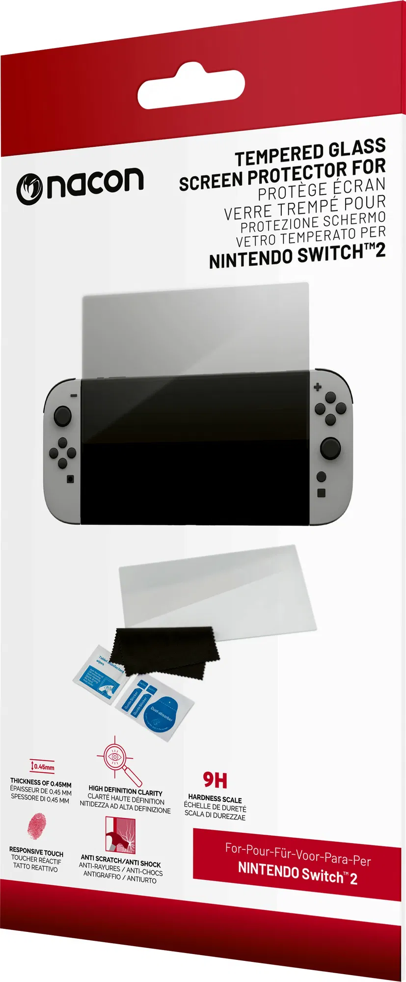Nacon Screen Protector, Nintendo Switch 2, 9H keménység, 0,45 mm, Edzett üveg, Átlátszó, Kijelzővédő fólia
