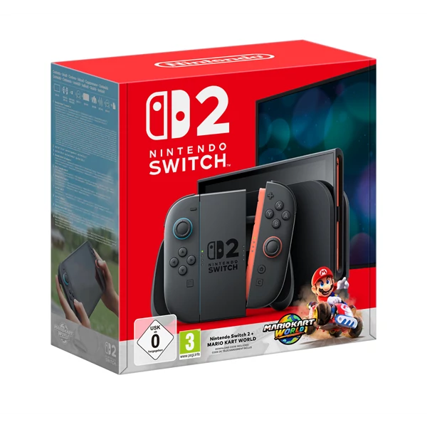 Nintendo Switch 2, 7,9″, 256 GB, HDR10, 120 Hz VRR, Wi‑Fi 6, Bluetooth, Černá, hybridní herní konzole + Mario Kart World