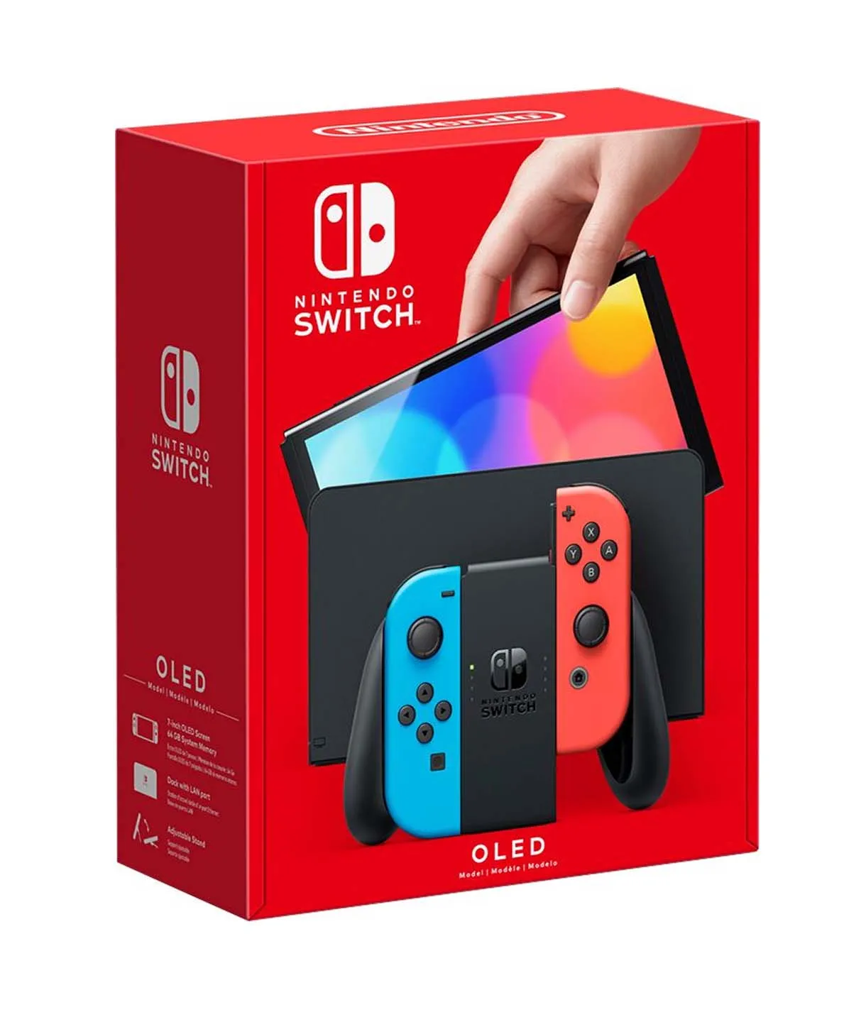 Nintendo Switch OLED, 7”, 64 GB, Wi-Fi, Neon Red & Neon Blue Joy-Con, Negru, Consolă de jocuri