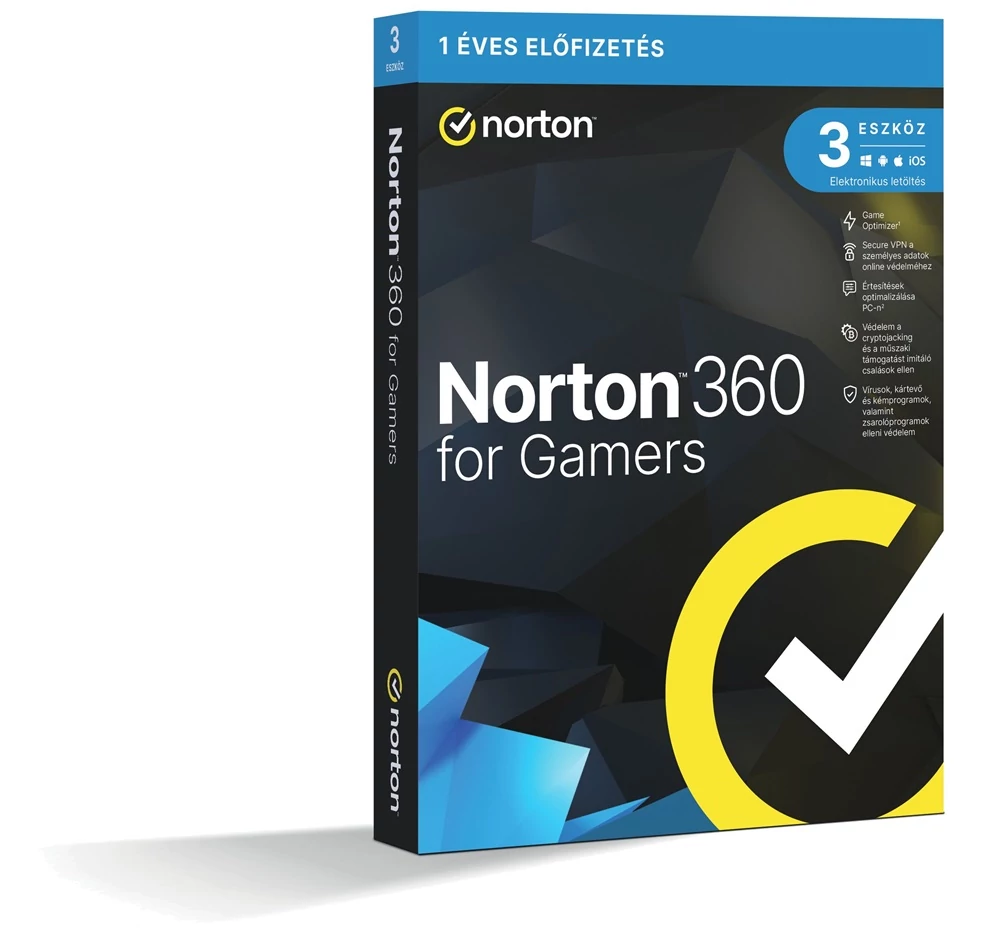 Norton 360 for gamers, 50GB, HUN, 1 Felhasználó, 3 gép, 1 éves, Dobozos vírusirtó szoftver