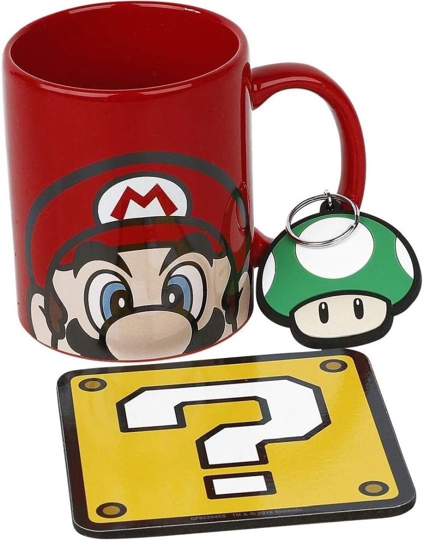 Pyramid GP85204, Super Mario, Official, Bögre, alátét és kulcstartó ajándék szett
