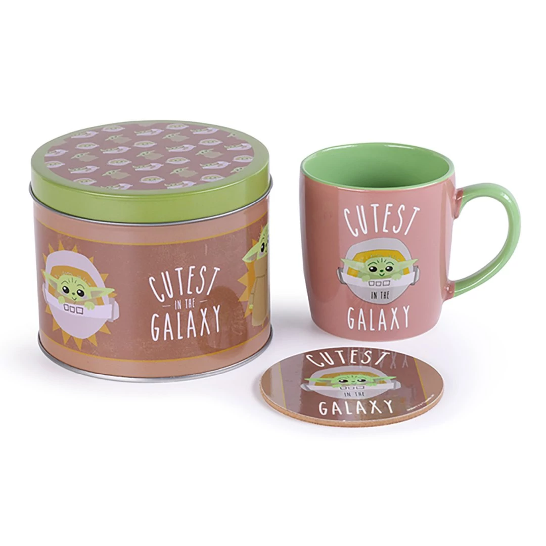 Pyramid GP85477, Star Wars - The Mandalorian: Grogu, Official, Set cadou cană, coaster și cutie de tablă