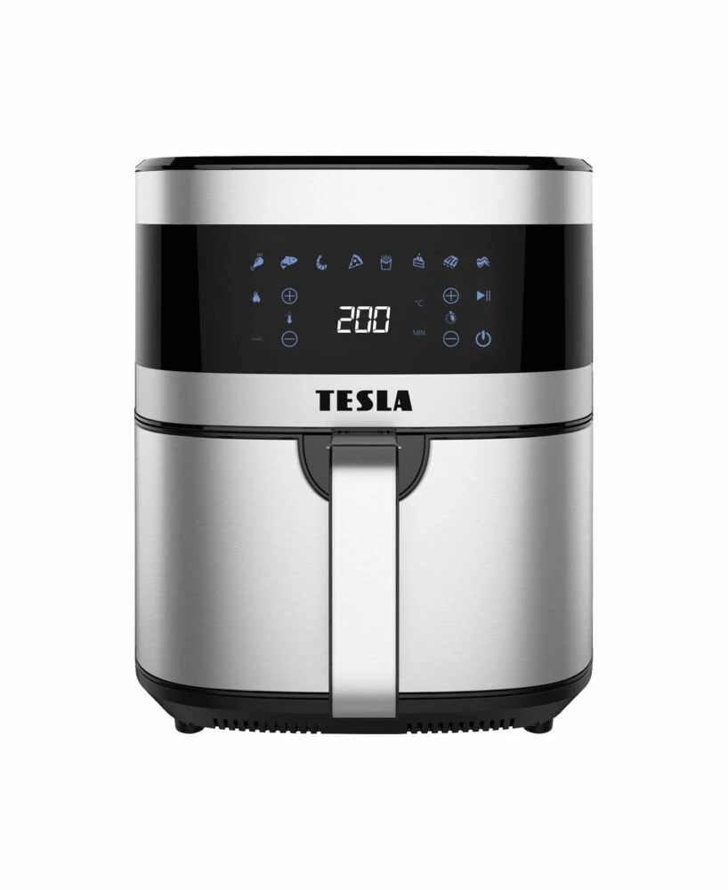 Tesla AirCook Q60 XL, Air fryer, 1500 W, 6 L, 8 program, Digitális, Fekete-Ezüst, Forrólevegős sütő