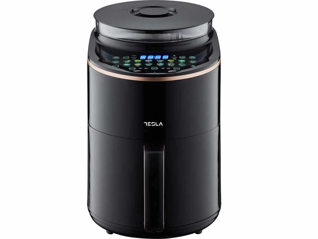 Tesla AF450BCS, Air fryer, 3 in 1, 1500 W, 4.5 l, 30-200 C, Fekete-Réz, Forrólevegős Hibrid sütő