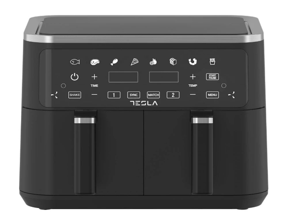 Tesla AF900BSD, Air fryer, 4.5 l + 4.5 l, 2400 W, 80-200 C, 2 kosaras, Fekete, Forrólevegős Sütő