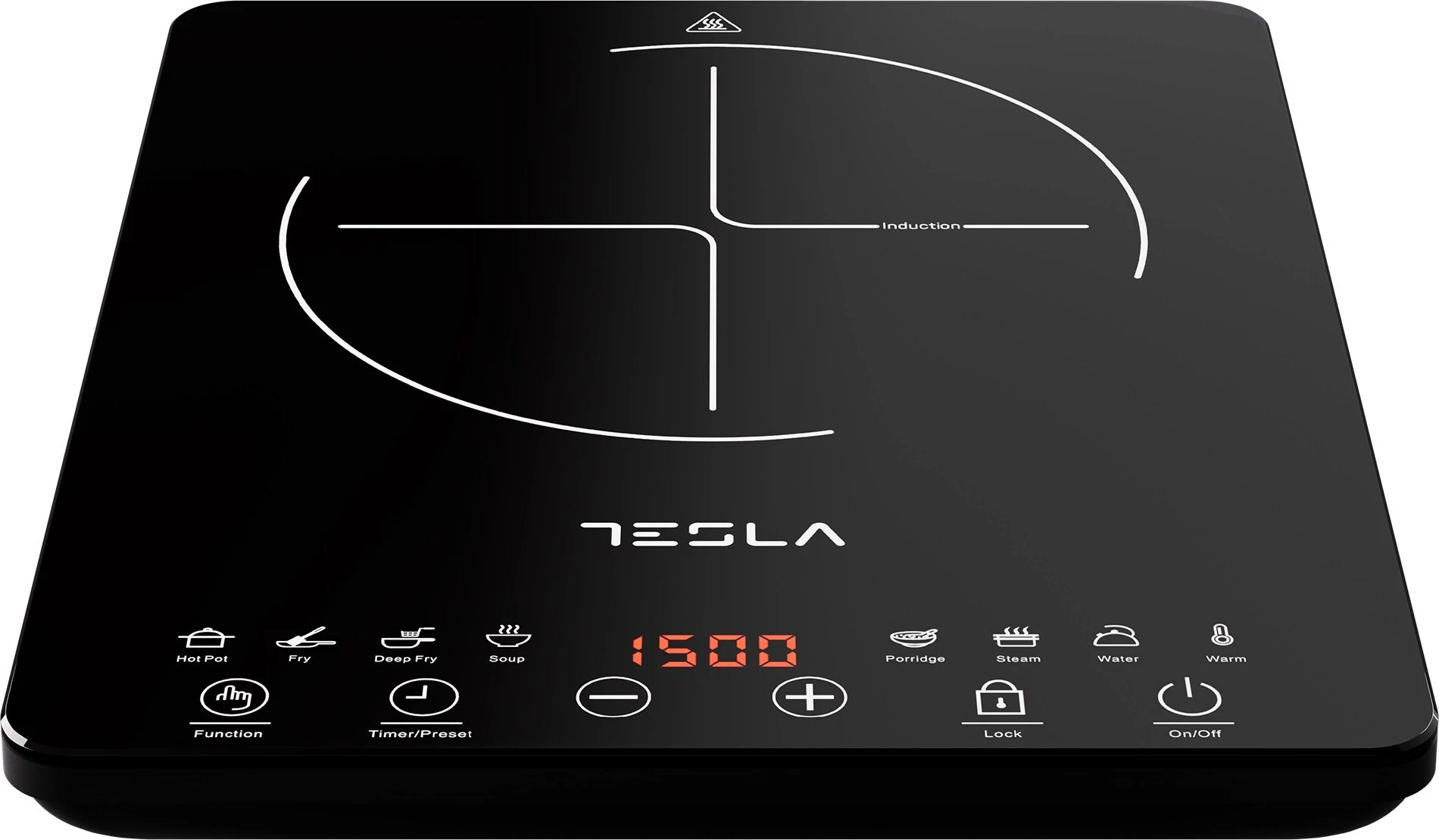 Tesla IC300B, 1500W, 1 zóna, 8 úrovní, Krištáľové sklo, Indukcia, Čierna, Prenosná varná doska