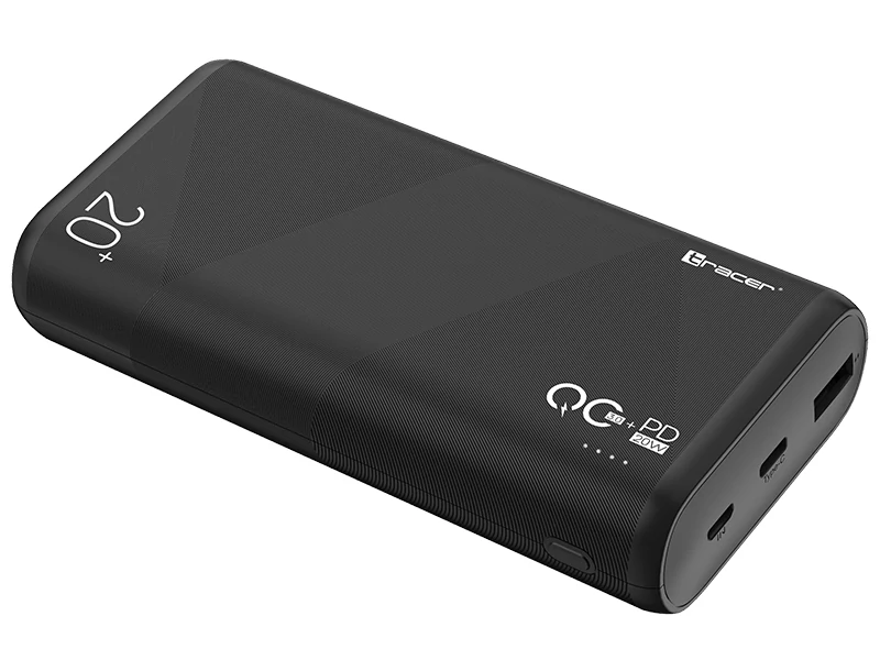 Tracer Amos, 20 000 mAh, 20 W, QC3.0, rýchle nabíjanie, USB Type-C, čierna, externá batéria