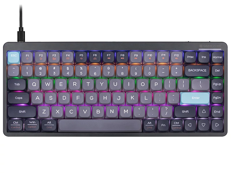 Tastatura, Tracer FINA 84, GameZone, Mecanic (Red Switch), Iluminare Rainbow, US, Cu fir / Fara fir, Negru