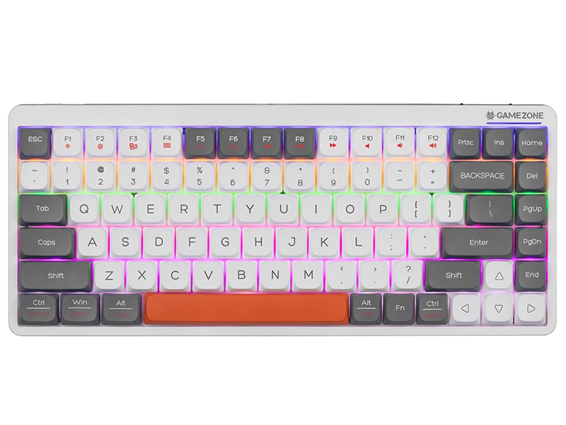 Tastatura, Tracer FINA 84, GameZone, Mecanic (Red Switch), Iluminare Rainbow, US, Cu fir / Fara fir, Alb-Gri